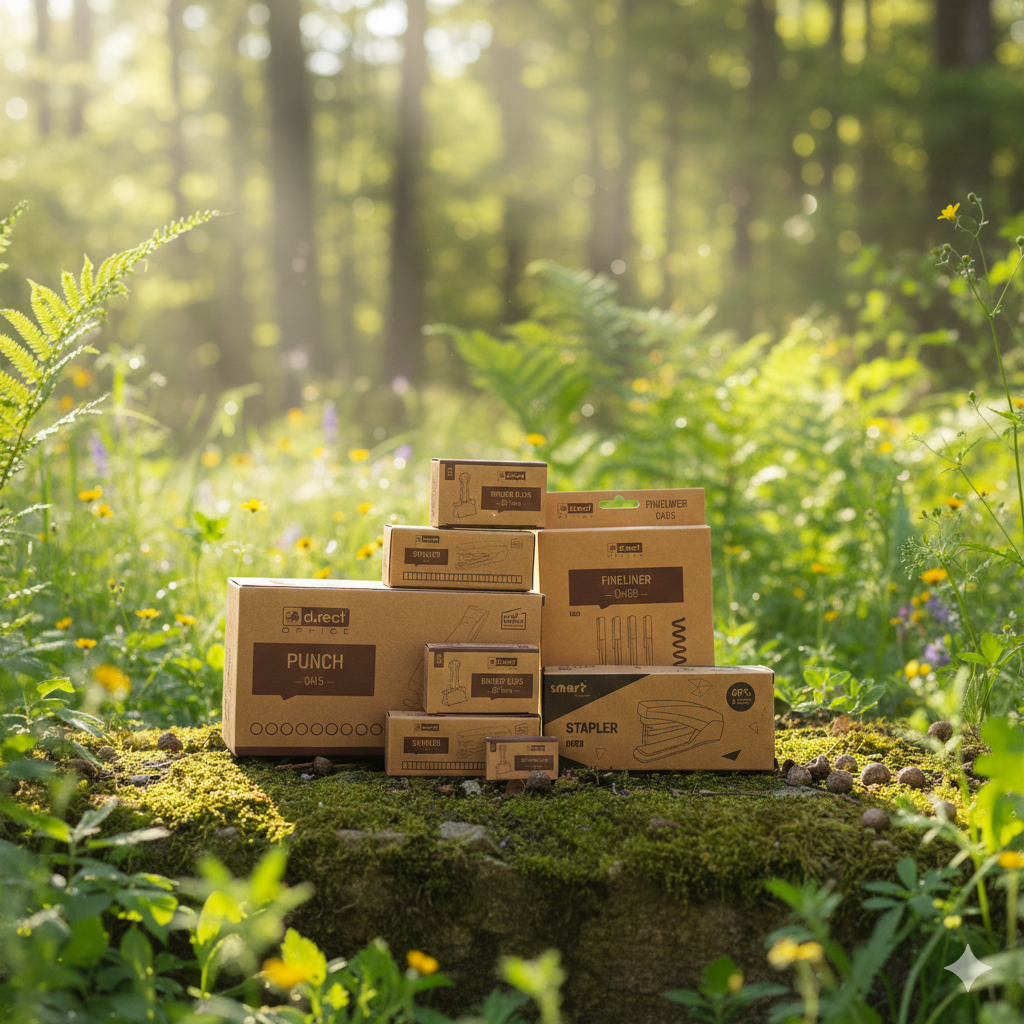 Produkty d.rect OFFICE w naturalnym otoczeniu - ekologiczne opakowania wśród zieleni