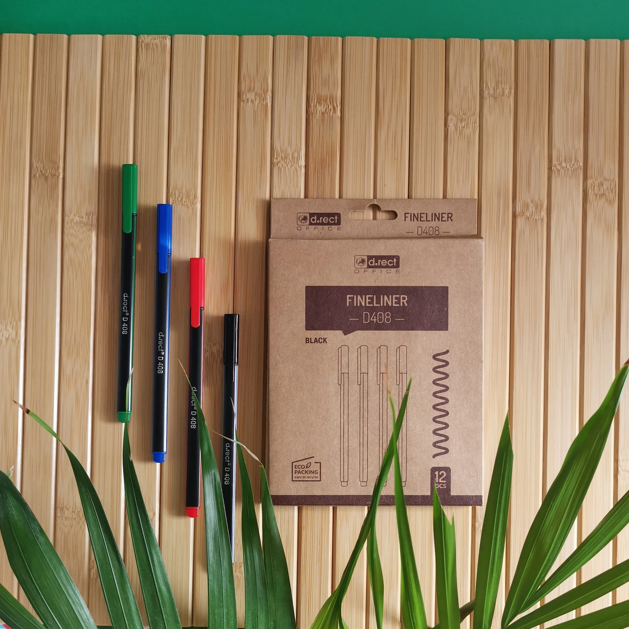 Cienkopisy d.rect OFFICE Fineliner D408 — zestaw kolorów z ekologicznym opakowaniem